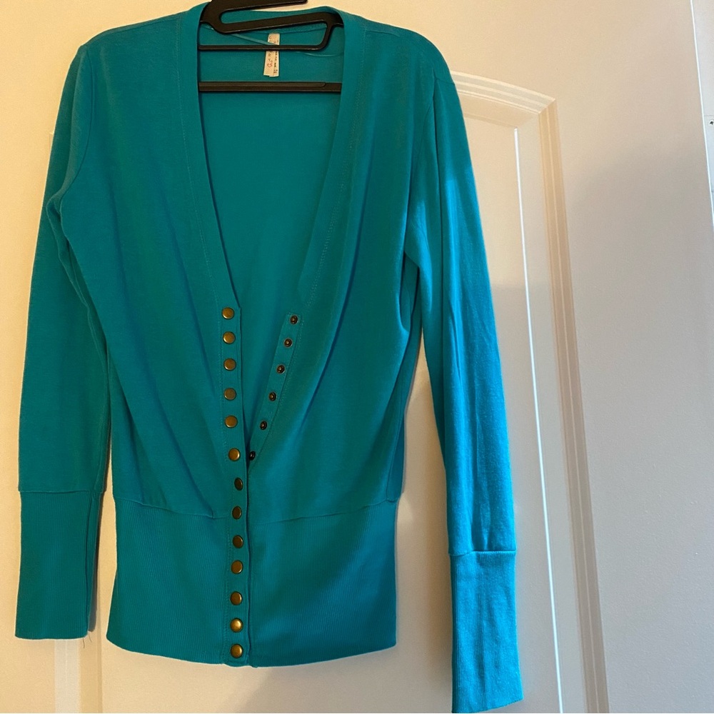 Color Story Teal Knitwear Cardigan Sweater Sz M